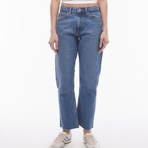 TOPSHOP 30 Vintage Blue Wash Raw Hem Straight Mom Jeans